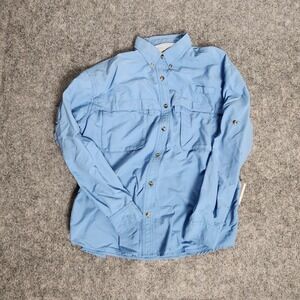 LL Bean Fishing Shirt 0 PD37 Women L Reg Blue Mesh Lining Long Sleeve Outdoor‎